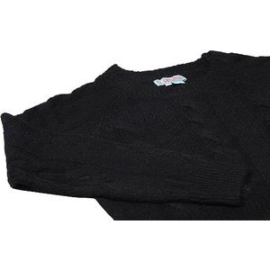 Libbi Casual gebreide trui voor dames, kort gesneden met vlechtpatroon, gerecycled polyester, zwart, maat XS/S, zwart, XS