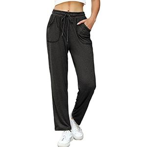 iClosam Joggingbroek voor dames, katoenen joggingbroek, rechte pijpen, joggingbroek, loungebroek, sportbroek met zakken, Donkergrijs, L