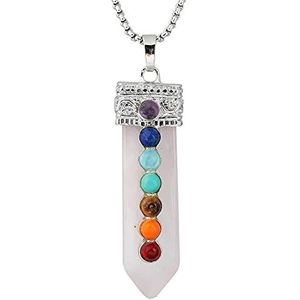 Gem Stone Sword Taper Hanger Ketting Sliver Color Healing 7 Chakra Crystal Pendulum Reiki Sieraden-Rozenkwarts