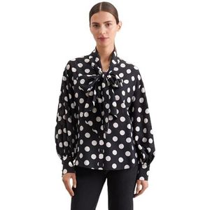 Seidensticker Damesblouse - oversized fit - print - lange mouwen - ruches blouse met slip - viscosemix, zwart, 34