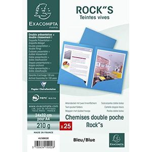 Exacompta - ref. 415002E - Set van 25 dubbele Pocketmappen ROCK''S 210 g/m² - felle kleuren - in PEFC™ gecertificeerde mappen - Afmetingen: 24 x 32 cm voor A4 documenten - kleur blauw