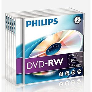 Philips DVD-RW-onbewerkte (4,7 GB data/120 minuten video, 1-4x snelheidopname, 5er Jewel Case)