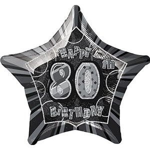 Unique Party – 55935 – luchtballon – Happy 80th Birthday – 50 cm – zwarte glitter