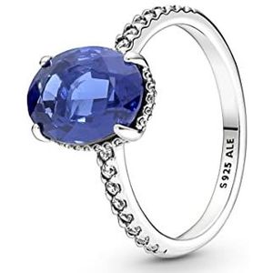 Pandora Timeless sterlingzilveren statement halo-ring met prinsessenblauw kristal en heldere zirkoniasteentjes, 50