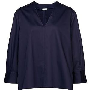 Seidensticker Damesblouse, modieuze blouse, regular fit, V-hals, lange mouwen, katoenmix, blauw, 34