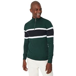 Trendyol Heren Colorblock Slim Sweater met hoge hals, Emerald Green, S, Emerald Groen, S