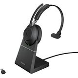 Jabra Evolve2 65 draadloze pc-headset met laadstation, ruisonderdrukking, UC-gecertificeerde mono-hoofdtelefoon met lange batterijduur, USB-C Bluetooth-adapter, zwart