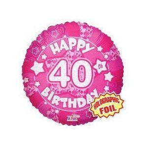 Suki Gifts S9019431 40e verjaardag holografische folieballon, roze