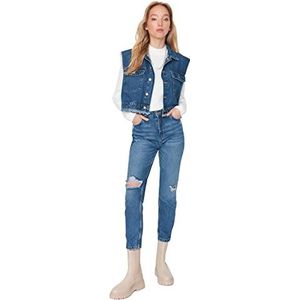 Trendyol Vrouwen Normale Taille Rechte Pijpen Mom Jeans, Blauw, 66