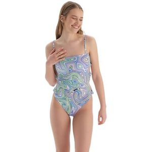 Dagi Damesmode, strapless eendelig badpak, Paars - Groen, 38