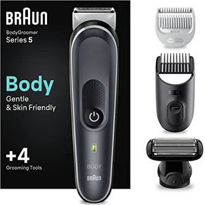 Braun Series 5 BG5370 Bodygroomer/intiem scheerapparaat voor mannen, lichaamsverzorging en ontharing voor heren, voor borst, oksels, kamopzetstukken 1-11 mm, waterdicht, 100 minuten looptijd, cadeau