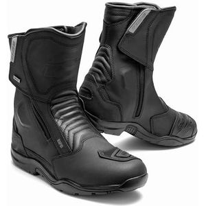 OZONE MOTO Rapid Motorlaarzen voor dames en heren, PU-leer, Hipora-membraan, twee lange ritssluitingen, versterkte tenen, hielen en enkels, dubbele en drievoudige naden