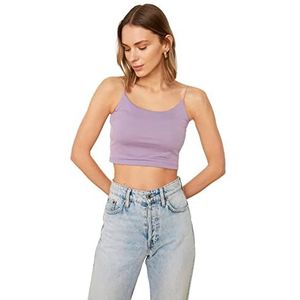 Trendyol Dames Lila-hanger Crop gebreid basic atleet T-shirt, extra klein