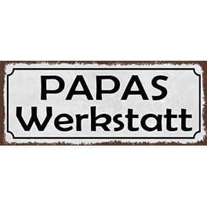 Schatzmix Spreuk Papas Workshop metalen bord 27x10 cm Deco tin teken metalen bord, blik, meerkleurig