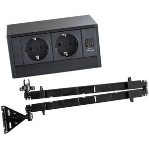 Evoline - R-Dock - Stopcontact - Zwart - 2-delige Contactdoos met USB A+C