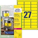 AVERY Zweckform L6105-20 weerbestendige folie-etiketten (63,5 x 29,6 mm op DIN A4, extreem sterk zelfklevend, waterdicht, bedrukbare outdoor plakfolie) 540 stickers op 20 vellen geel