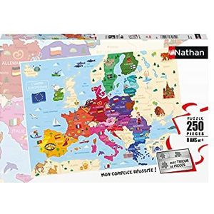 Nathan - Kinderpuzzel - 250 stukjes - Kaart van Europa - Meisjes of jongens vanaf 8 jaar - Hoogwaardige puzzel - Dik en duurzaam karton - Cartografie - 86879