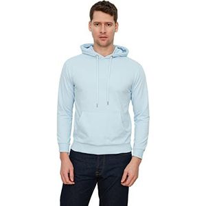 Trendyol Heren Blue Male Regular Fit Kangaroo Zakken Lange Mouwen Hooded Sweatshirt, M