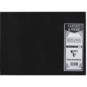 Clairefontaine 96040C reisalbum (met linnenbinding, aquarelpapier, 180 g, korrelig, DIN A5, 14,8 x 21 cm, 60 vellen, ideaal voor reizen, robuust en elegant), zwart