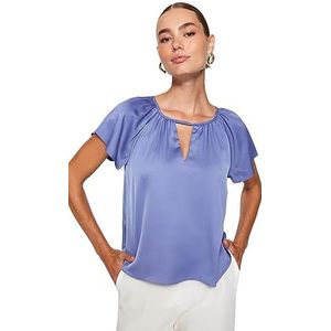 Trendyol Rechte damesblouse met korte mouwen, blauw, 36