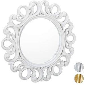 Relaxdays spiegel rond - sierspiegel gang - wandspiegel - design - 50 cm rond - wit