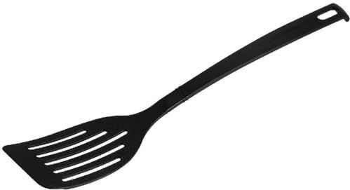 Fackelmann Nero Sleufspatel, hittebestendige kunststof spatel, 320 x 66 x 12 mm, vaatwasmachinebestendig, zwart, Made in Germany