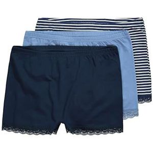 Ulla Popken Dames grote maten grote maten plus size panty, verpakking van 3 stuks, gestreept/effen kleur, kant, nachtblauw, 42/44