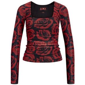 Jack & Jones JXROSA SAGA MESH LS REV TOP WVN, Fiery Red/Aop: roze, L