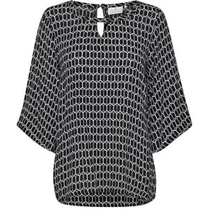 KAFFE Dames T-shirt, 3/4-mouwen, regular fit, zwart/chalk grafische print, 36