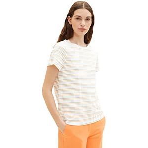 TOM TAILOR Dames T-shirt 1035378, 31291 - Orange Multicolor Stripe, XS