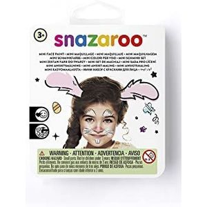 Snazaroo 1172082 Mini Face Paint Konijn - 3 kleuren Set, Wit, Zwart, Roze, 1 penseel, 1 spons - met instructies