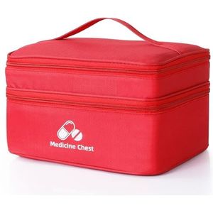 Romon Medicijntas, reis-apotheektas, waterdicht, dubbellaagse medicijntas voor op reis, draagbaar, medicijnenopbergtas voor thuis, kantoor, reizen, rood
