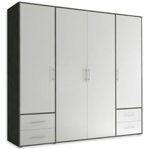 VALENCIA Kledingkast in Matera, wit, veelzijdige draaideurkast met 4 deuren met veel opbergruimte voor je slaapkamer, 206 x 195 x 60 cm (b x h x d)