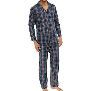 Schiesser Heren pyjama lange tweedelige pyjama, blauw (jeansblauw 816), 52