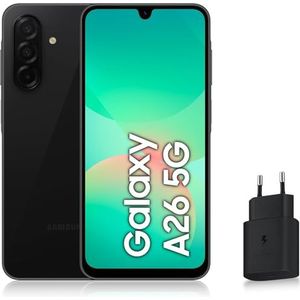 Samsung Galaxy A26 5G, Android smartphone, 128 GB, snellader 25 W inbegrepen, smartphone ontgrendeld, zwart