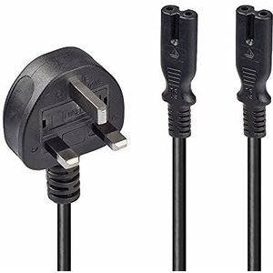 LINDY 9ft UK 3-pins stekker naar 2 x IEC C7 ""Y"" IEC splitter kabel - zwart