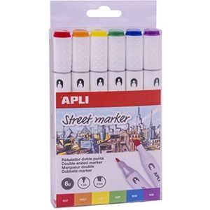 APLI 18431 - Street Marker Marker stiften met dubbele punt, diverse kleuren 6 u