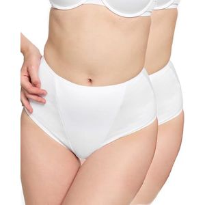 Nur Die Set van 2 katoenen vormslip van katoen met shaping-effect, tailleslip, hoge taille, ondergoed, onderbroeken voor dames, wit, M