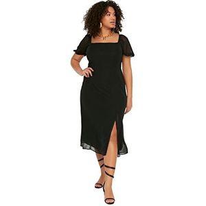 Trendyol dames Midi A-lijn normale jurk in plus size jurk, Zwart, 50 Stor