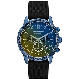 Skechers Horloge voor heren, Chronograaf uurwerk met siliconen, lederen of roestvrij stalen band,Zwart en spectrum,44MM