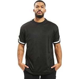 Urban Classics Heren T-shirt oversized strepen mesh T-shirt met korte mouwen voor heren, oversized fit, gekartelde mouwzoom, maten S-XXL, zwart (Black 00007), L grote maten extra tall