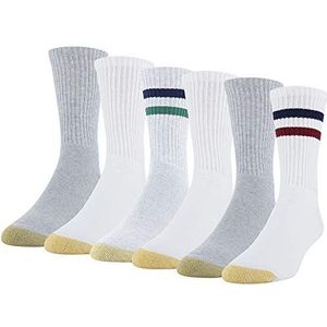 Gold Toe Heren Cotton Short Crew Athletic Sock, 6 paar, wit/grijs heather, schoenmaat: 6-12,5