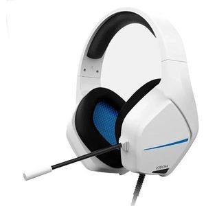 Gaming stereo headset, wit en blauw, met surround sound en microfoon, ideaal voor videogames en online chats.