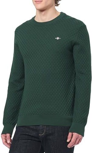 GANT Micro Textuur C-hals, Tartan Green, S