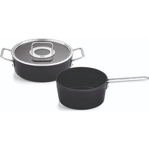 Fissler Adamant/aluminium pannenset, 2-delig, met glazen deksel, anti-aanbaklaag, 1 braadpan, 1 steelpan, inductie