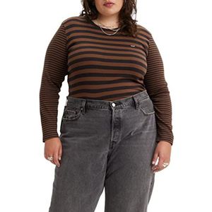 Levi's Dames Plus Size Long-Sleeve Baby Tee T-shirt, Sunday Stripe Fondue Fudge, XL