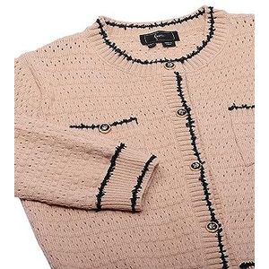 faina Dames Vintage Button Contrast Gebreide Cardigan Sweater Acryl Beige Zwart Maat XS/S, beige-zwart, XS