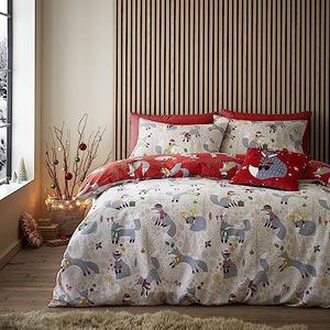 Fusion - Kerst foeragerende vos - omkeerbare dekbedovertrekset - kingsize bed maat in rood