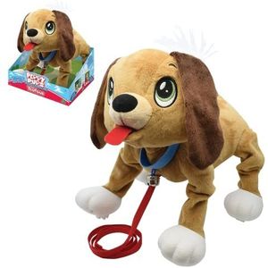 Les Toufous , Interactieve pluche hond, wandelen en hardlopen, batterijvrij, inclusief riem, bruine hond, speelgoed voor kinderen vanaf 2 jaar, PEP003
