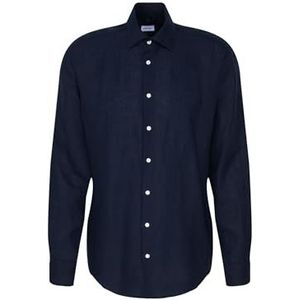 Seidensticker Zakelijk overhemd voor heren, shaped fit, zacht, kentkraag, lange mouwen, 100% linnen, blauw, 45